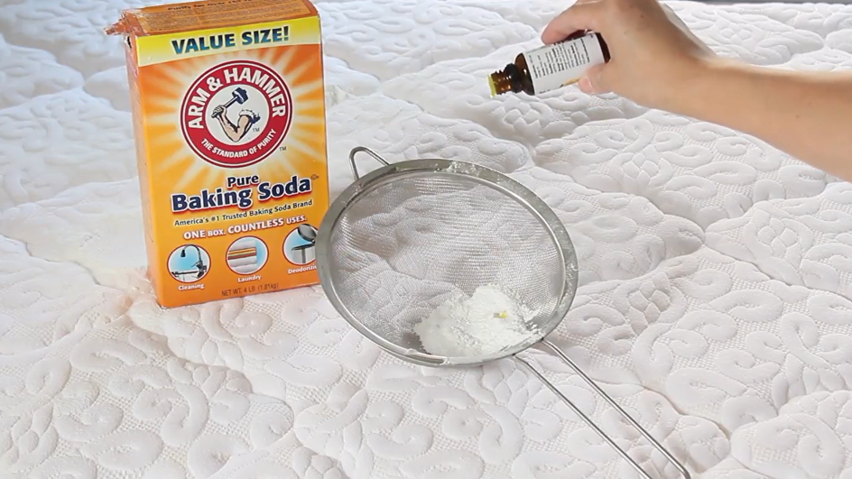 Sprinkle baking soda over the whole mattress surface and let the baking soda sit for 30 minutes or longer